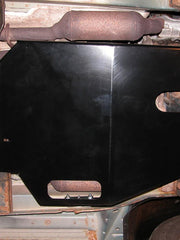 Load image into Gallery viewer, View of the Engine/Transmission skid plate mounted from under the Jeep