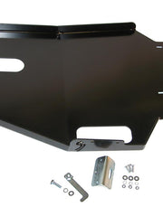 Load image into Gallery viewer, Flat view of the Engine/Transmission skid plate and hardware for the Jeep Liberty KJ