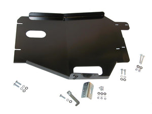 Flat view of the Engine/Transmission skid plate and hardware for the Jeep Liberty KJ
