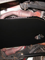 Load image into Gallery viewer, View of the Engine/Transmission skid plate mounted on the Jeep Wrangler JK 2007-2011 from the passenger's side
