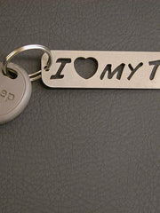 Load image into Gallery viewer, "I LOVE my TJ" keychain with Jeep key attached