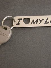 Load image into Gallery viewer, "I LOVE my LJ" keychain with key attached