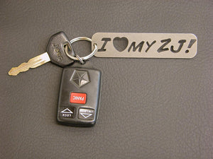 "I LOVE my ZJ" keychain with key attached