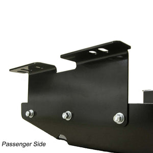 Close up of the passenger's side bracket attached to the Gas Tank Skid Plate for Jeep Cherokee XJ (1997-2001) and Jeep Grand Cherokee ZJ (1993-1998)