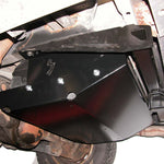 Load image into Gallery viewer, Driver&#39;s side view of the gas tank skid plate mounted for the gas tank skid plate for the Jeep Cherokee XJ 1997-2001 and Jeep Grand Cherokee ZJ 1993-1998
