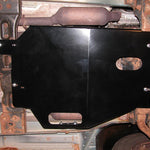 Load image into Gallery viewer, View of the Engine/Transmission skid plate mounted from under the Jeep
