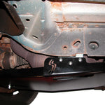 Load image into Gallery viewer, FuSide view of the bracket mounted onto the Jeep of the Engine/Transmission skid plate for the Jeep Liberty KJ
