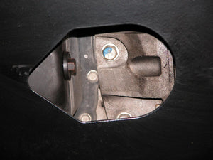 Close up of the drain hole and drain plug on the Jeep Wrangler JK 2007-2011