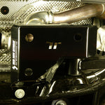 Load image into Gallery viewer, View looking directly up of the exhaust loop skid plate on the Jeep Wrangler JL with logo
