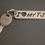 Load image into Gallery viewer, "I LOVE my TJ" keychain with Jeep key attached
