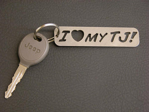 "I LOVE my TJ" keychain with Jeep key attached