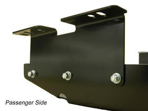 close up of the passenger side bracket attached to the gas tank skid plate for the Jeep Cherokee XJ 1984-1996