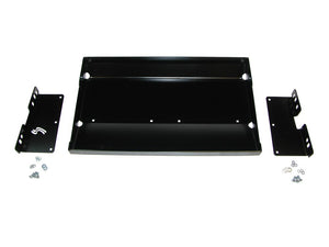 Laid out photo of the gas tank skid plate, brackets and hardware for the gas tank skid plate for the Jeep Cherokee XJ 1984-1996