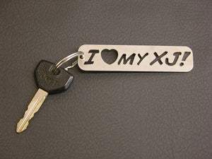 "I LOVE my XJ" keychain with key attached